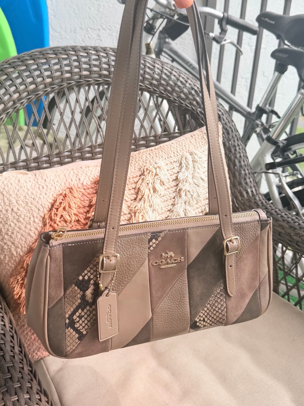 COACH Taupe Patchwork Asher Shoulder Bag